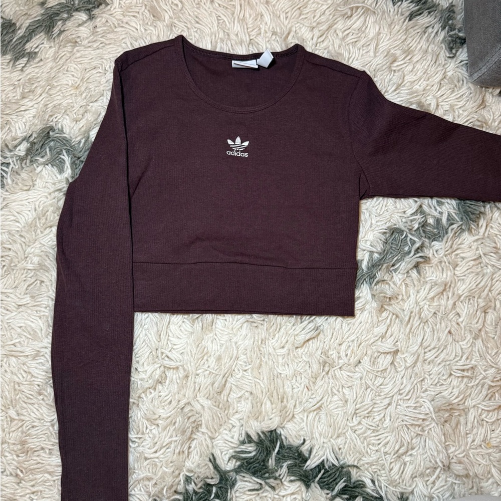 Adidas Women's Burgundy Long Sleeve Crop Top
